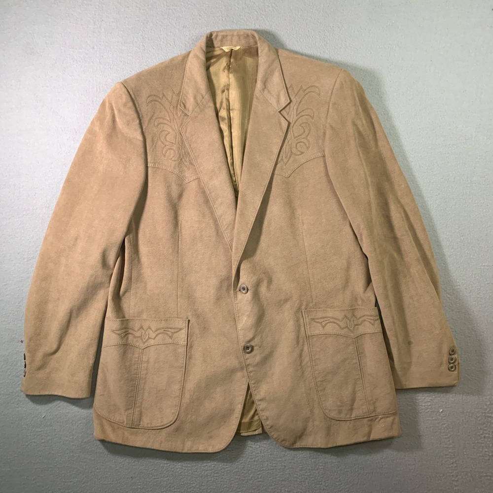 Scully Jacket Mens 46 Tan Suede Leather Western Yoke Sport Coat Blazer